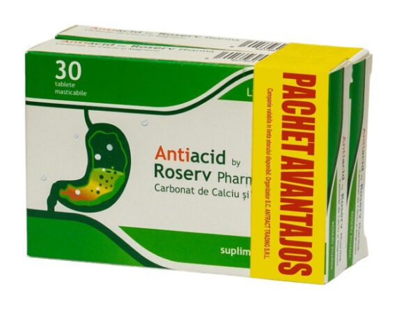 Pachet Avantajos Antiacid, ROSERV PHARMA, 2*30 tablete masticabile, calciu, magneziu