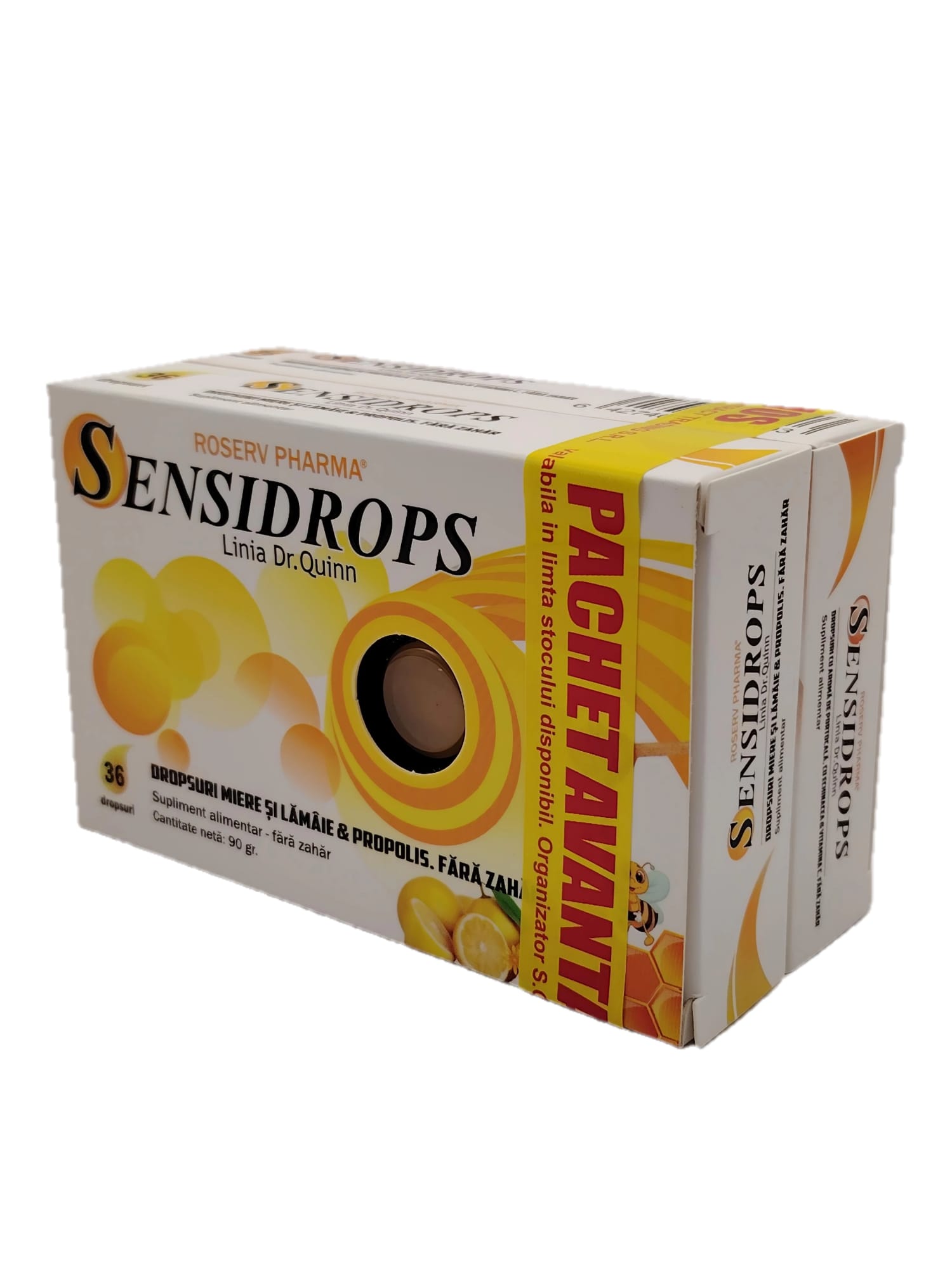 Pachet Avantajos Sensidrops  Miere,Lamaie&Propolis*36+Portocala,Echinaceea& Vitamina C ,fara zahar, Sensidrops