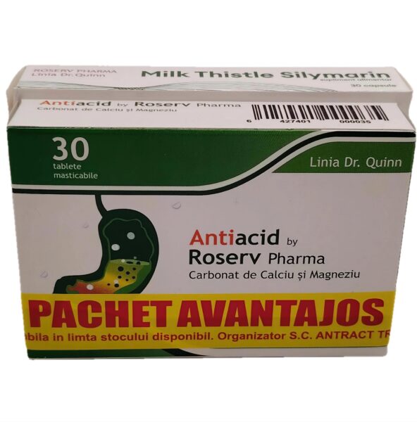 Pachet Avantajos Antiacid *30 cpr+ Milk Thistle Silymarin 1000mg*30 cps